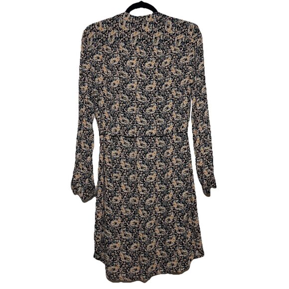 LOFT Black Floral Shirt Shift Short Dress Belted V Neck Lined Rayon Size Medium - Picture 2 of 8